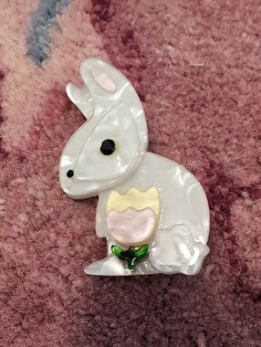 White Rabbit Decorative Pet Charm with Pink Flower